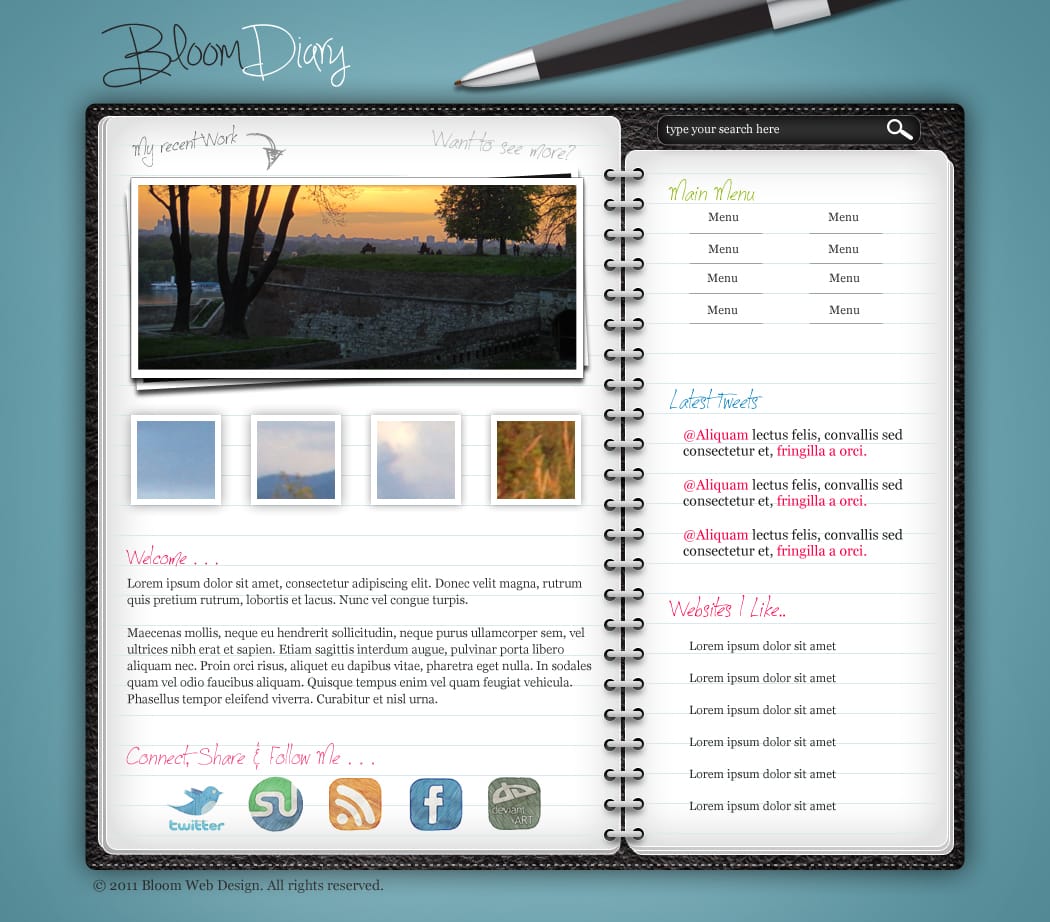 Design a Diary/Journal Web Layout in Photoshop Design Bump