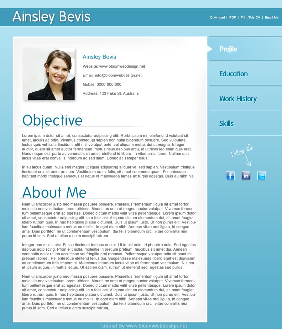 resume photoshop template free