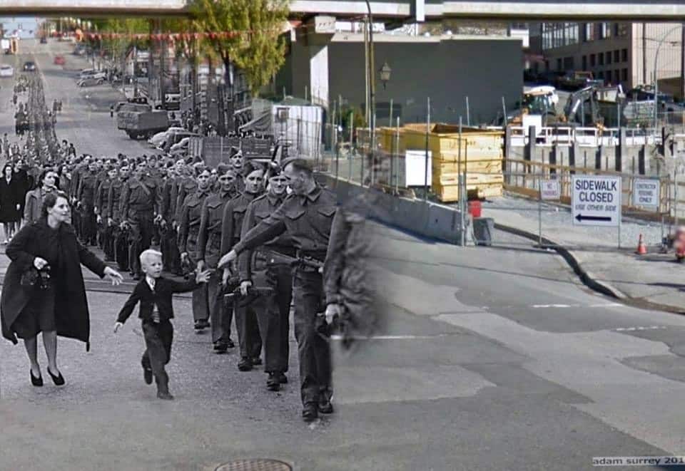 26 Ghost Photos of WW2 Blended Into Present Day Photos