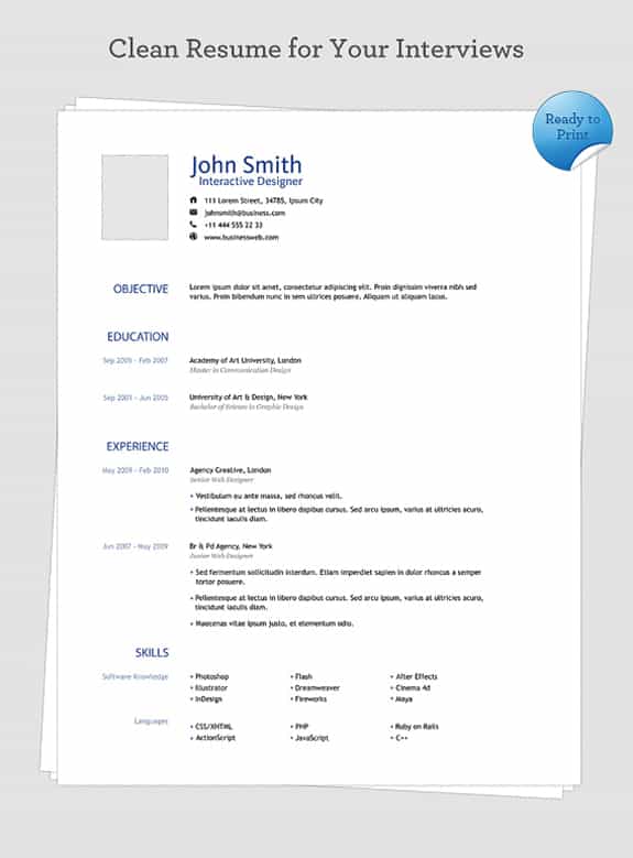 11 psd one page resume templates