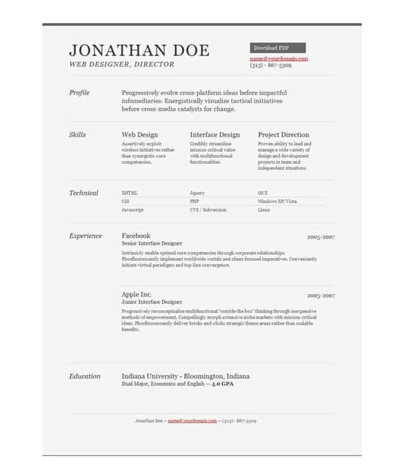 basic one page resume template free download