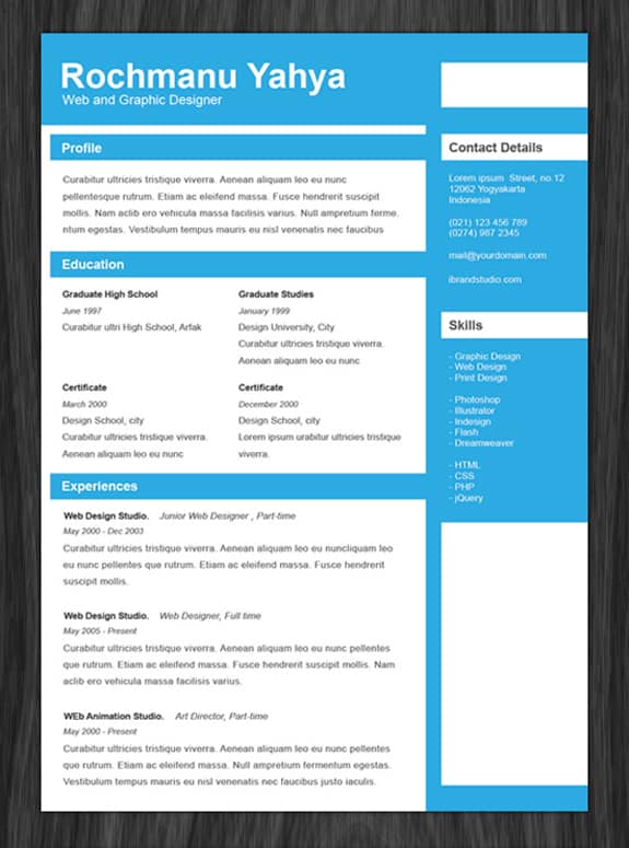 11 PSD One Page Resume Templates -DesignBump